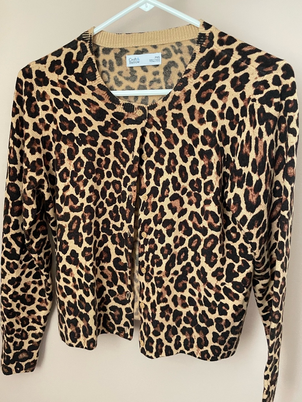 Women's Leopard Print Cardigan Sweater - Tan/Black womenβs XS